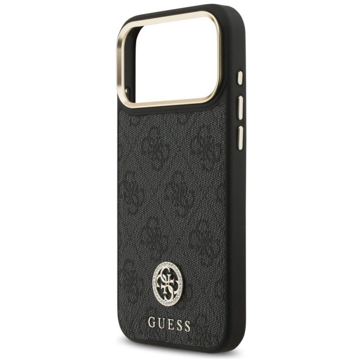 Guess 4G Srtass Logo & Big Strap Metal Buttons MagSafe Case for iPhone 17 Pro Max - Black