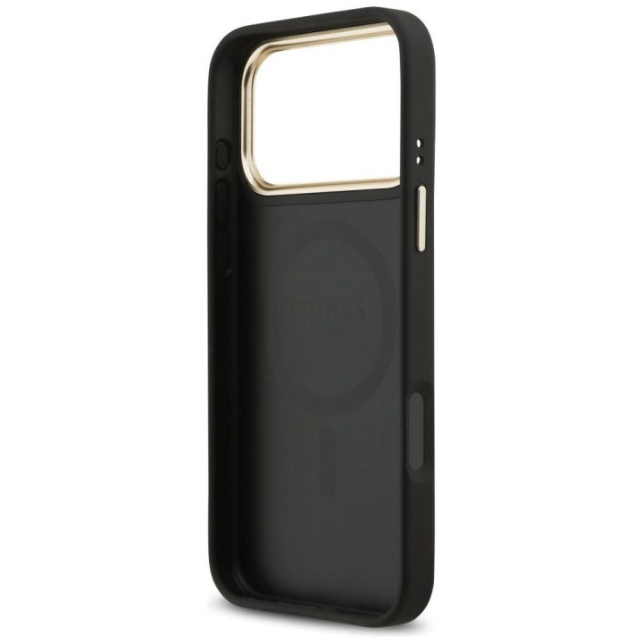 Guess 4G Srtass Logo & Big Strap Metal Buttons MagSafe Case for iPhone 17 Pro Max - Black