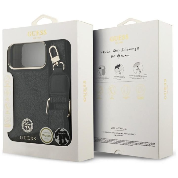 Guess 4G Srtass Logo & Big Strap Metal Buttons MagSafe Case for iPhone 17 Pro Max - Black