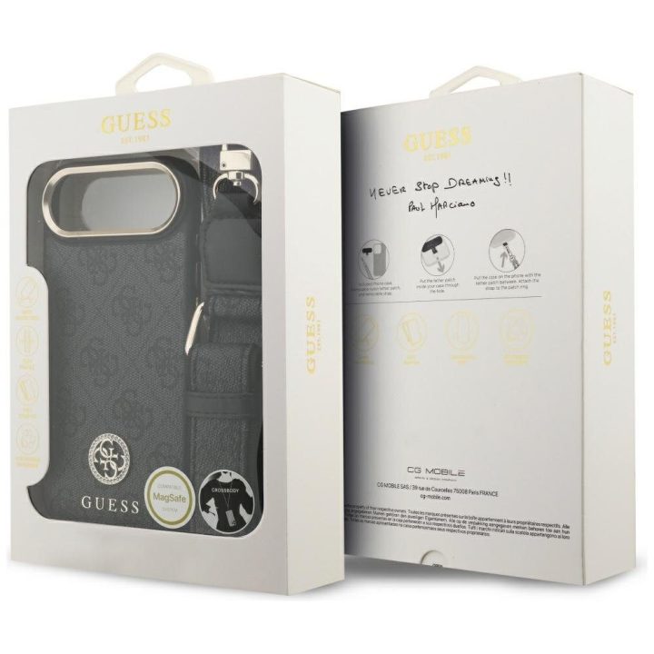 Guess 4G Strass Logo & Big Strap Metal Buttons MagSafe Case for iPhone Air - Black