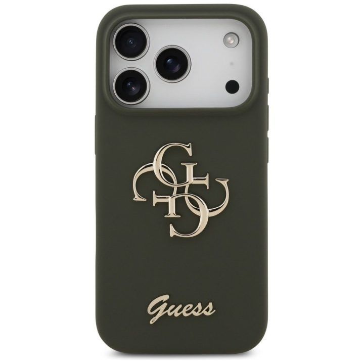 Telefono dėklas iPhone 17 Pro žalias silikoninis Guess