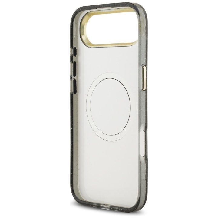 Telefono dėklas iPhone su gėlėmis ir MagSafe juodas Guess