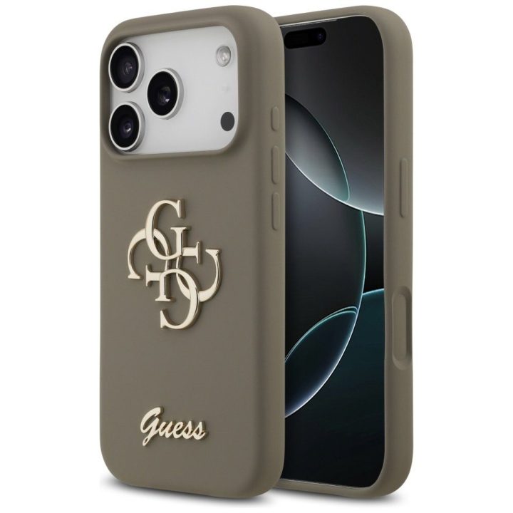 Telefono dėklas iPhone 17 Pro rudas silikoninis Guess