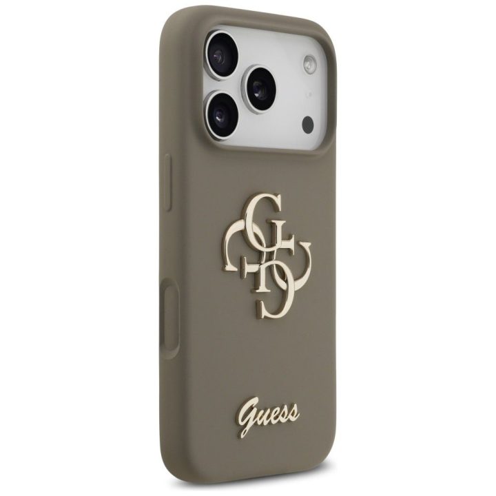 Telefono dėklas iPhone 17 Pro rudas silikoninis Guess