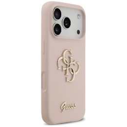Telefono dėklas iPhone 17 Pro rožinis silikoninis Guess