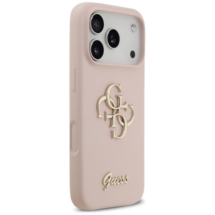 Telefono dėklas iPhone 17 Pro rožinis silikoninis Guess