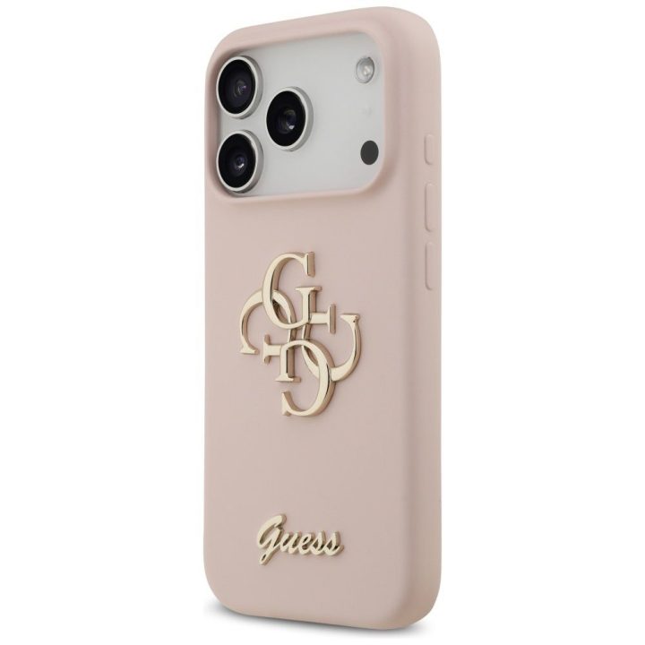 Telefono dėklas iPhone 17 Pro rožinis silikoninis Guess