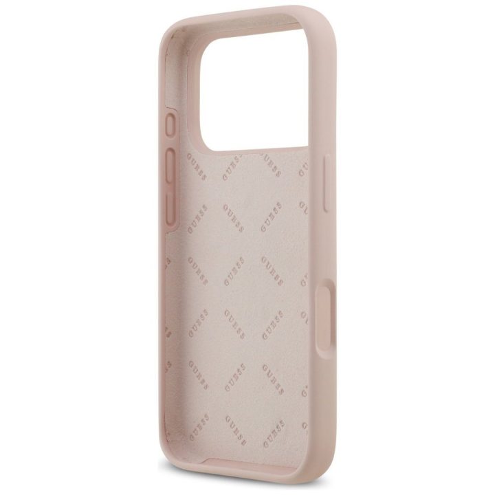 Telefono dėklas iPhone 17 Pro rožinis silikoninis Guess