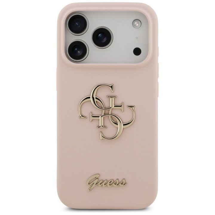 Telefono dėklas iPhone 17 Pro rožinis silikoninis Guess