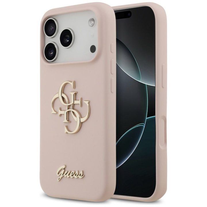 Telefono dėklas iPhone 17 Pro rožinis silikoninis Guess