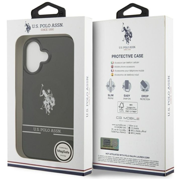 US Polo DH and Bottom Stripe Logo MagSafe iPhone 17 Case - Black