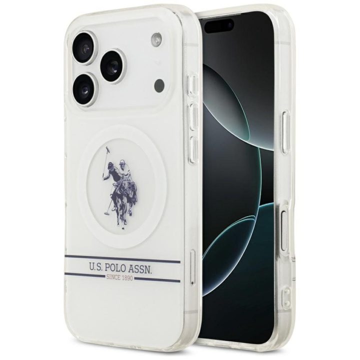 US Polo DH and Bottom Stripe Logo MagSafe Case for iPhone 17 Pro - White
