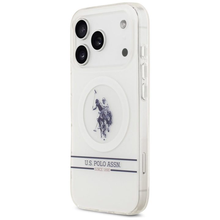 US Polo DH and Bottom Stripe Logo MagSafe Case for iPhone 17 Pro - White