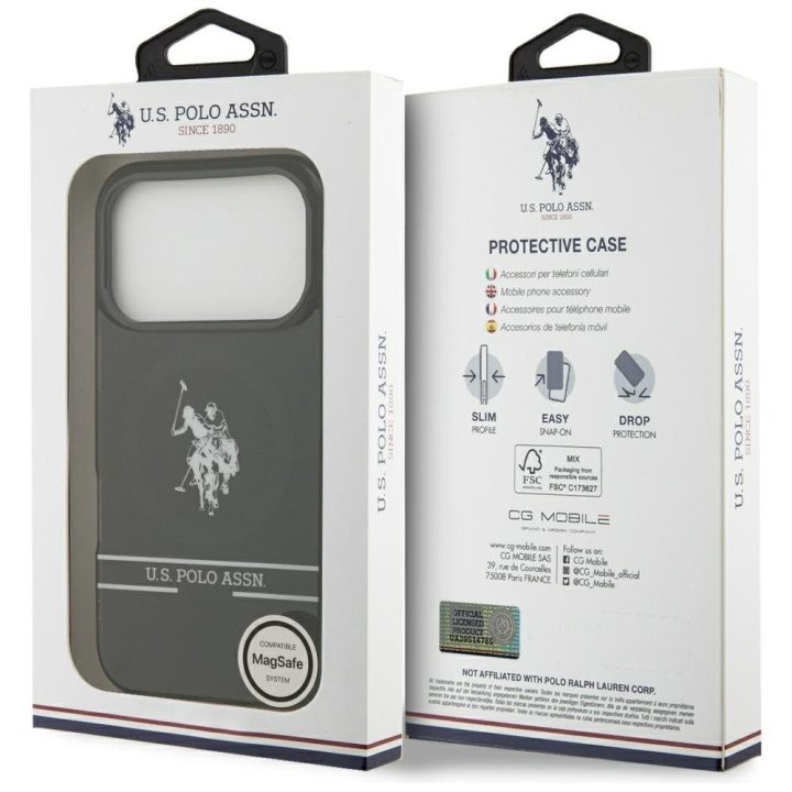 US Polo DH and Bottom Stripe Logo MagSafe Case for iPhone 17 Pro - Black
