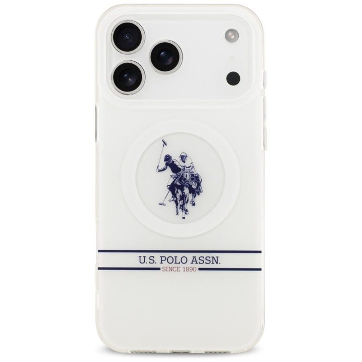 US Polo DH and Bottom Stripe Logo MagSafe Case for iPhone 17 Pro Max - White