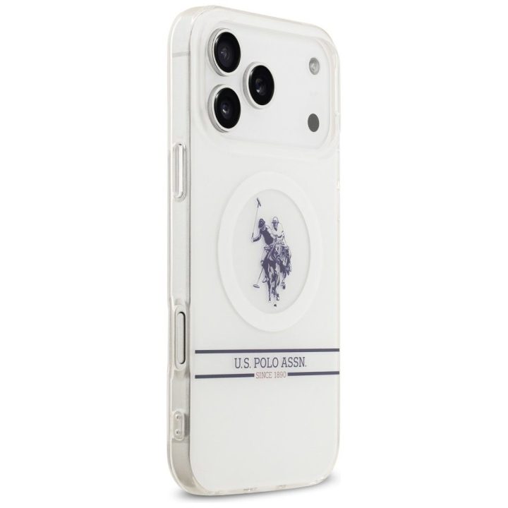 US Polo DH and Bottom Stripe Logo MagSafe Case for iPhone 17 Pro Max - White