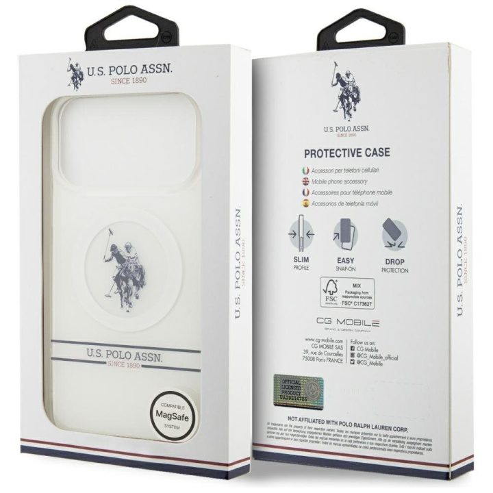US Polo DH and Bottom Stripe Logo MagSafe Case for iPhone 17 Pro Max - White