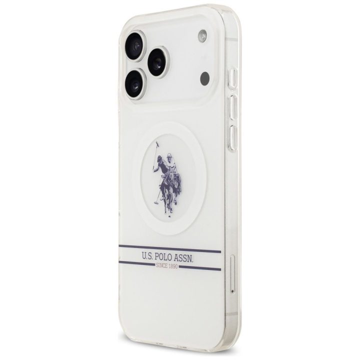 US Polo DH and Bottom Stripe Logo MagSafe Case for iPhone 17 Pro Max - White