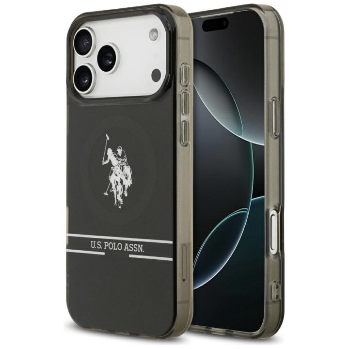 US Polo DH and Bottom Stripe Logo MagSafe Case for iPhone 17 Pro Max - Black