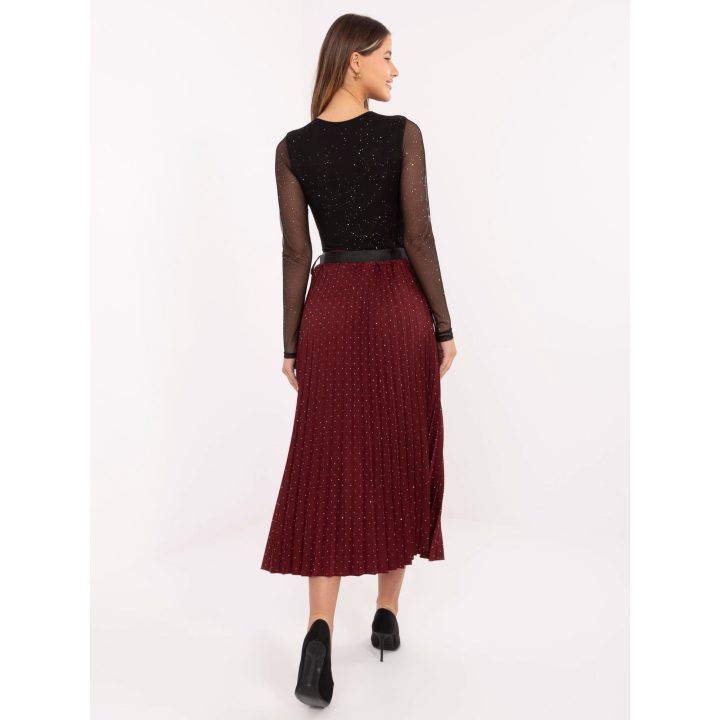 Bordo spalvos plisuotas midi sijonas