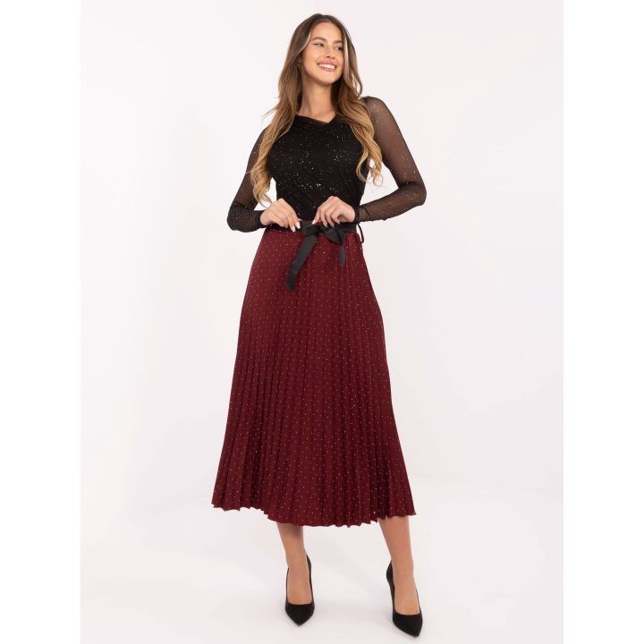 Bordo spalvos plisuotas midi sijonas
