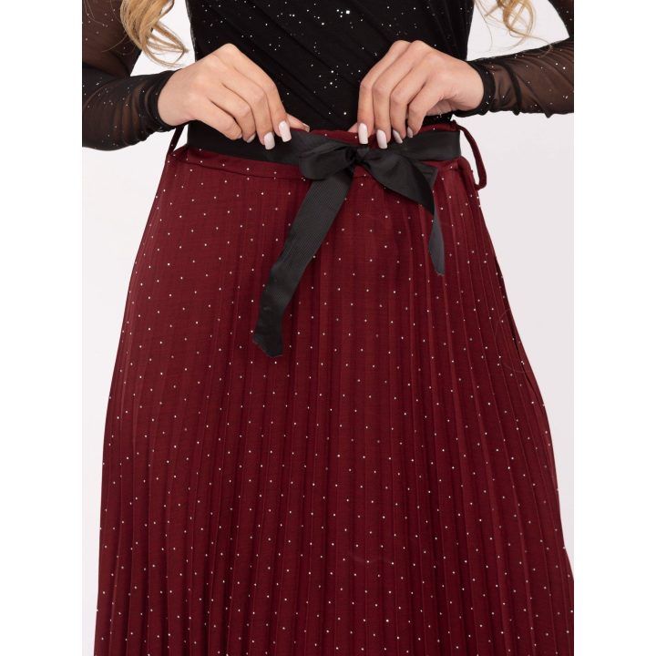 Bordo spalvos plisuotas midi sijonas