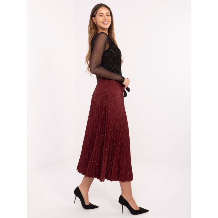 Bordo spalvos plisuotas midi sijonas