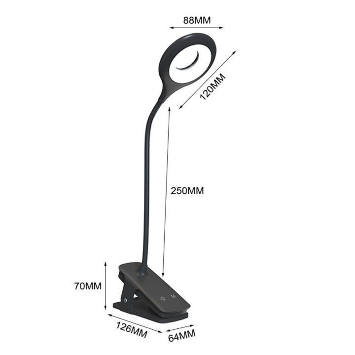 LED skaitymo lempa su spaustuku ir USB-C, juoda,