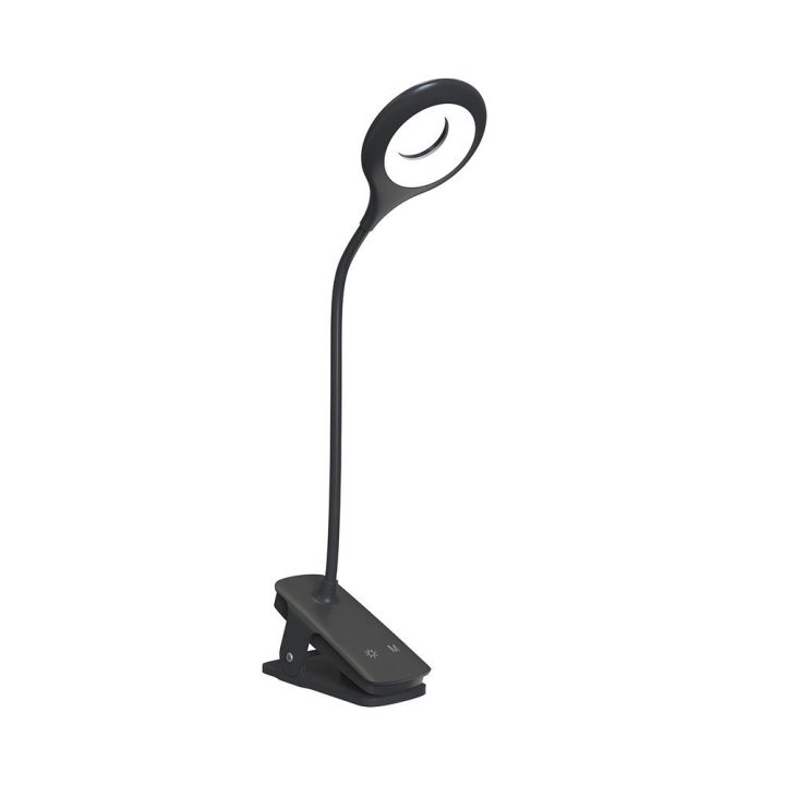 LED skaitymo lempa su spaustuku ir USB-C, juoda,