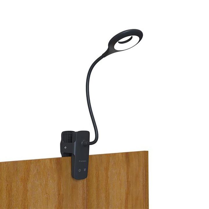 LED skaitymo lempa su spaustuku ir USB-C, juoda,