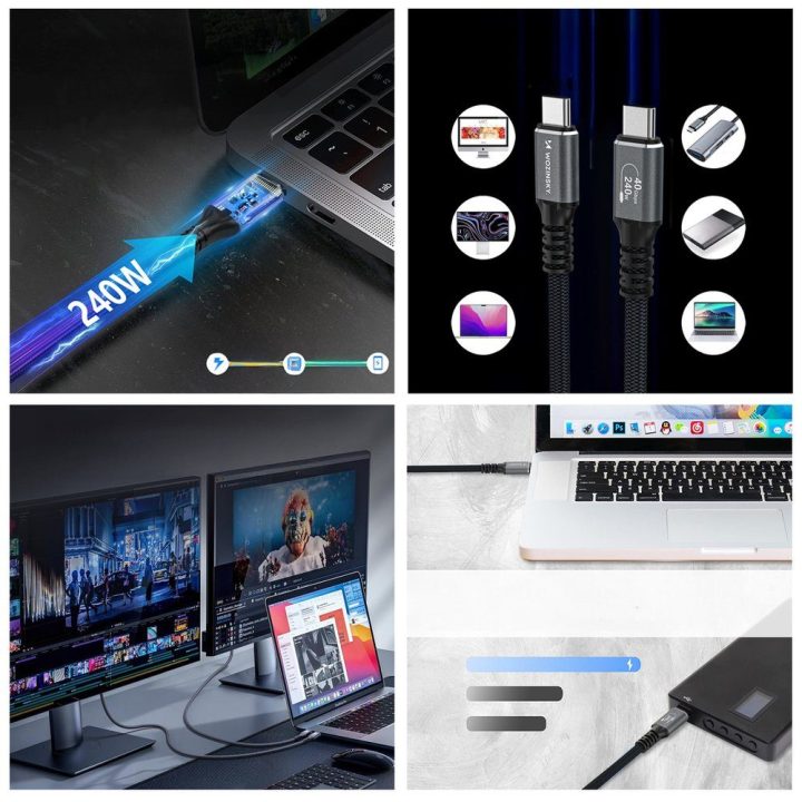 USB-C laidas Thunderbolt 4 240 W 1 m juodas