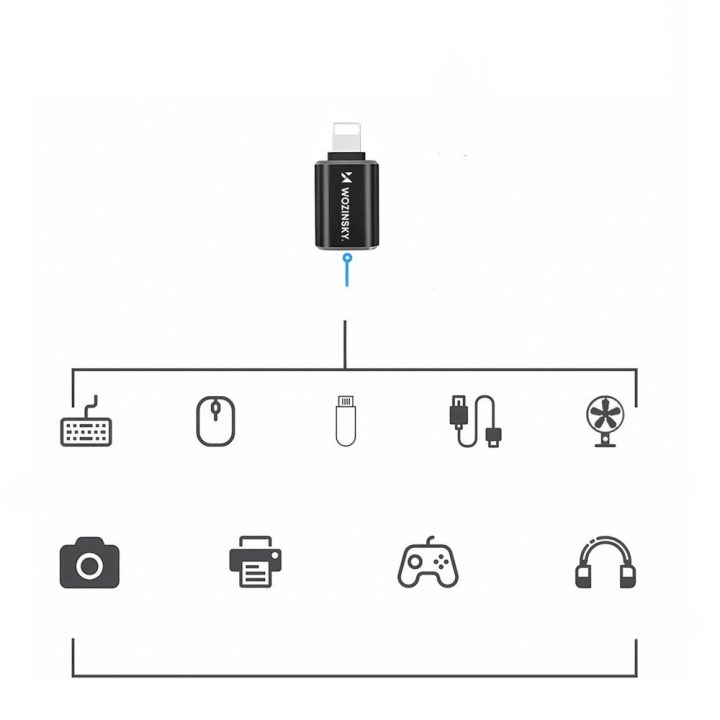 Lightning į USB-A adapteris OTG juodas