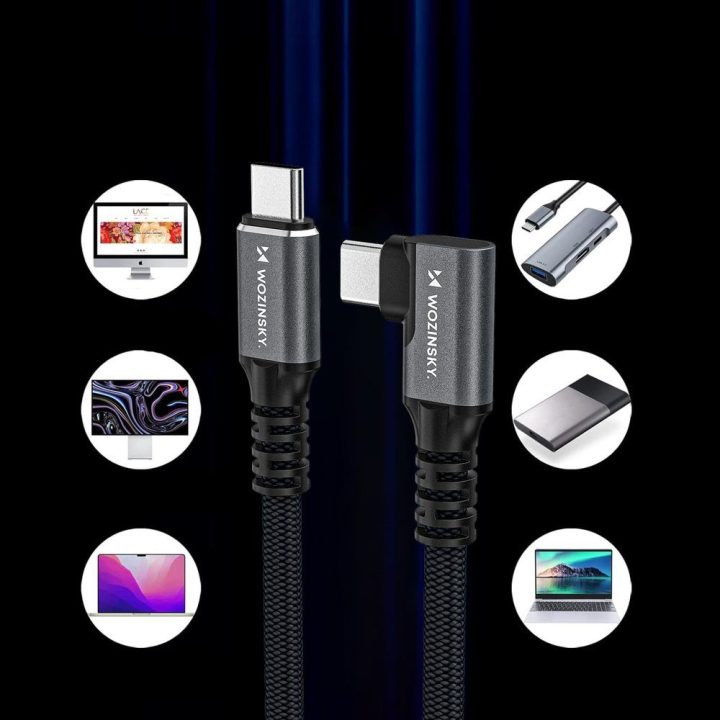 USB-C laidas Thunderbolt 4 240W 1m juodas kampinis