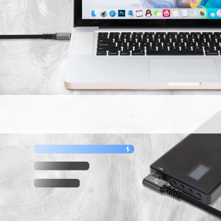 USB-C laidas Thunderbolt 4 240W 1m juodas kampinis