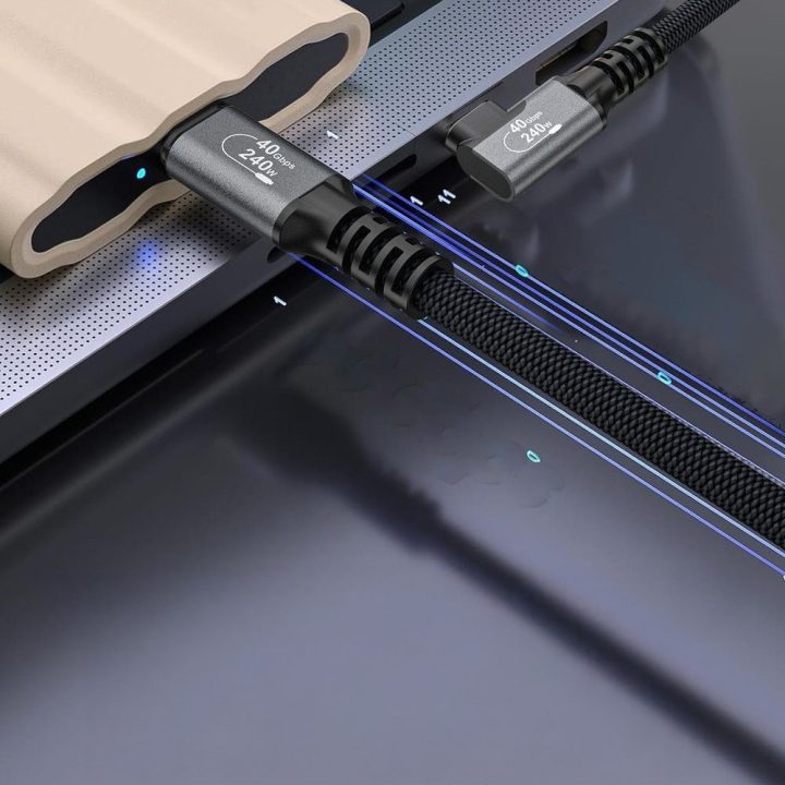USB-C laidas Thunderbolt 4 240W 1m juodas kampinis