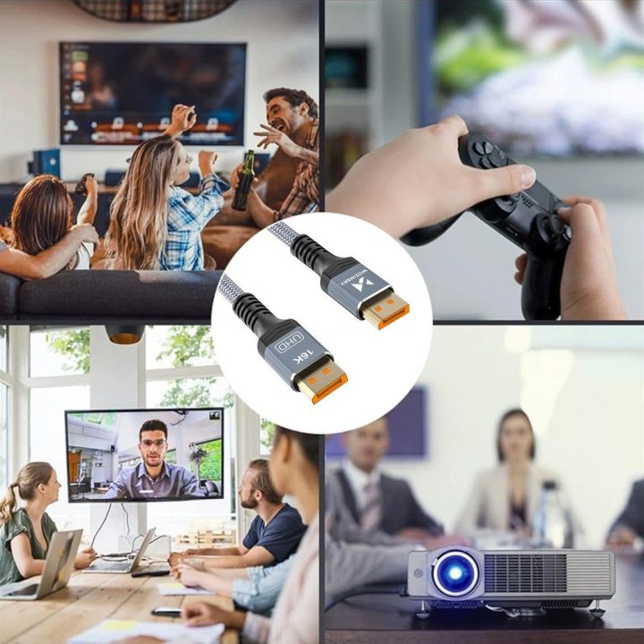DisplayPort 2.1 kabelis 1m 16K@60Hz juodas