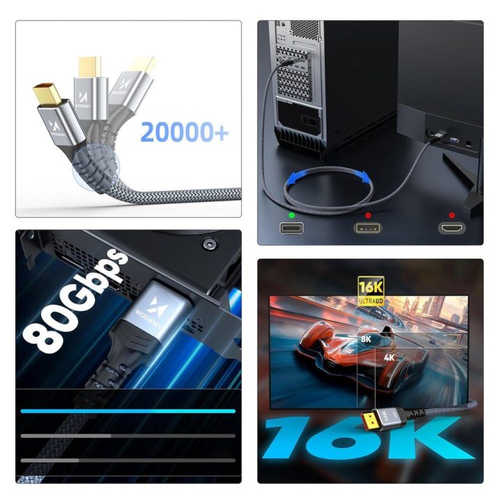 DisplayPort 2.1 kabelis 1m 16K@60Hz juodas