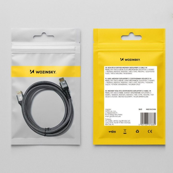 DisplayPort 2.1 kabelis 1m 16K@60Hz juodas