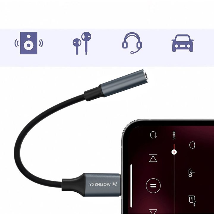 Lightning adapteris į 3.5 mm ausinių lizdą juodas