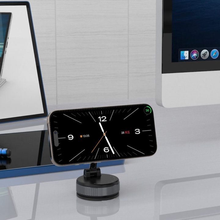 Telefono laikiklis automobiliui magnetinis juodas ant stiklo