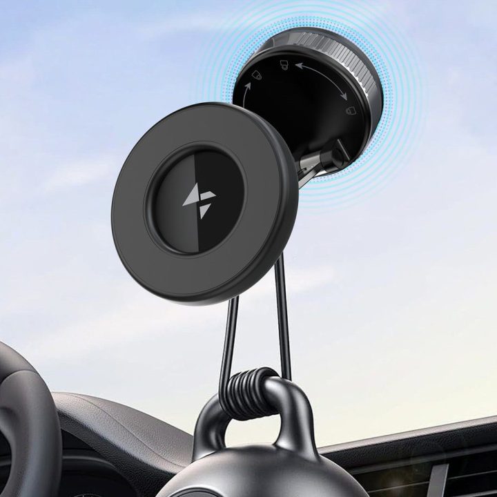Telefono laikiklis automobiliui magnetinis juodas ant stiklo
