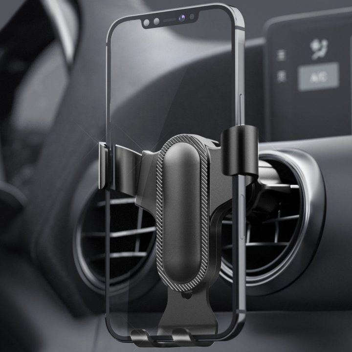 Automobilinis telefono laikiklis gravitacinis juodas