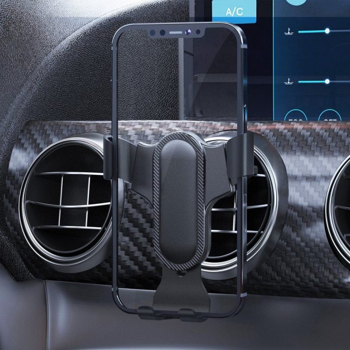 Automobilinis telefono laikiklis gravitacinis juodas