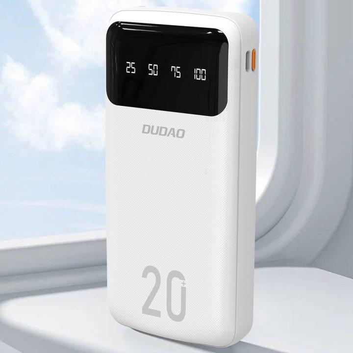 Išorinis akumuliatorius 20000mAh su 3 laidais baltas
