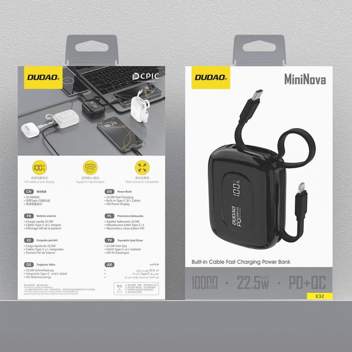 Išorinė baterija 10000 mAh su USB-C ir Lightning