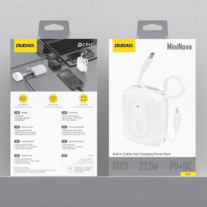 Išorinis akumuliatorius 10000 mAh su USB-C ir Lightning , baltas