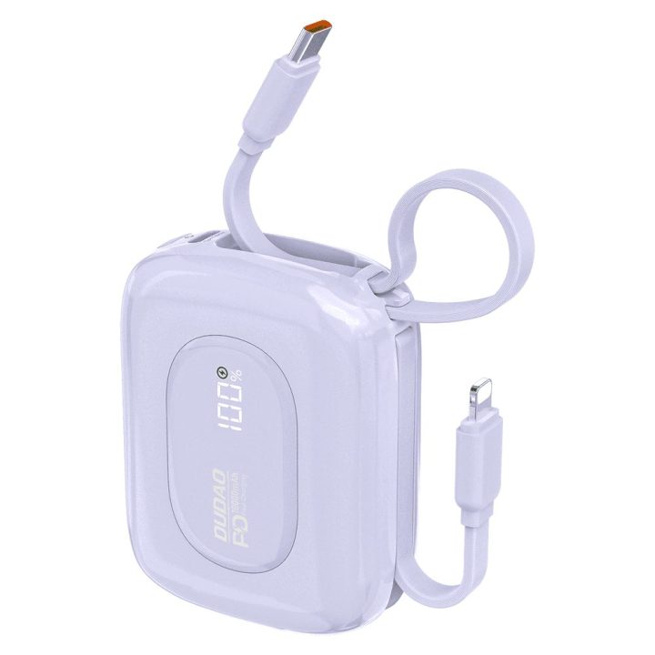 Išorinė baterija 10000 mAh su USB-C ir Lightning laidais , violetinė