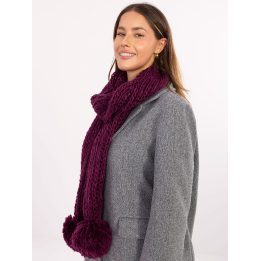 Šalikas tamsiai violetinis megztas su bumbulais Artisti Collection