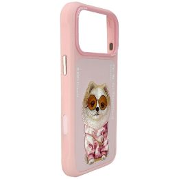 iPhone 17 Pro Max dėklas rožinis su šuniuku ir akiniais Nimmy