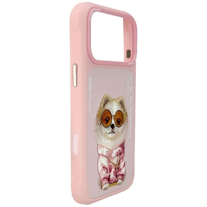 iPhone 17 Pro Max dėklas rožinis su šuniuku ir akiniais Nimmy
